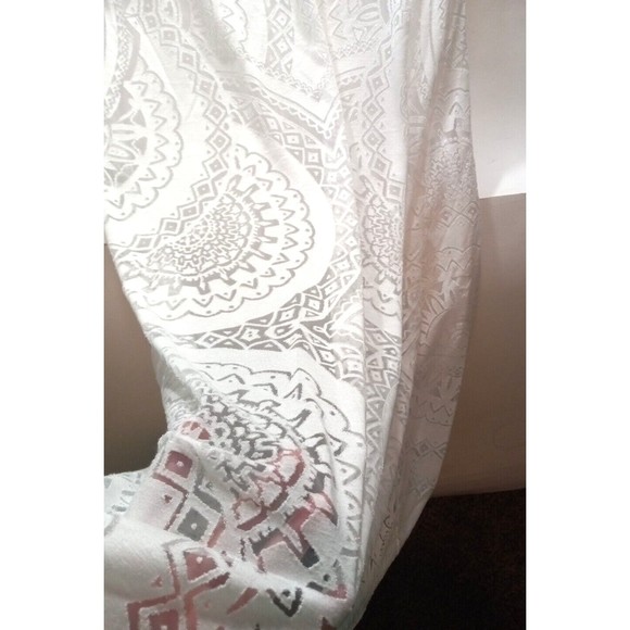 One World Live and Let Live White Maxi Dress Sz Medium Boho Lined Sheer Pattern - Picture 4 of 12